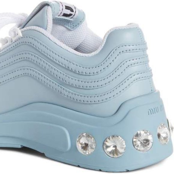 NIB$950 Miu Miu Crystal-Embellished Leather Chunky Sole Low-Top Sneakers 38/38.5 - Picture 2 of 16